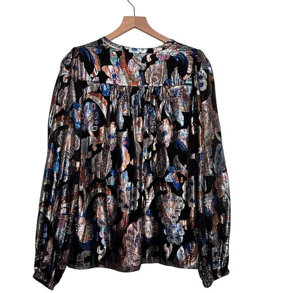 Ramy Brook S Trey Metallic Floral v neck button down Blouse - Picture 3 of 9
